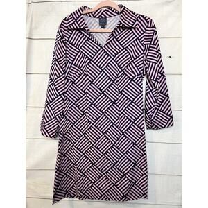 Melly M Pink And Navy Dress Collar Geometric Stripes Preppy Classy Size 8